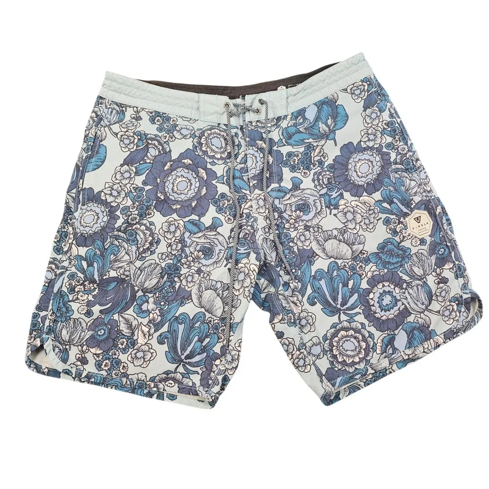 Vissla Mens Floral Board Shorts Blue Aqua Coconut Surf Trunks Size 34 Surf Beach